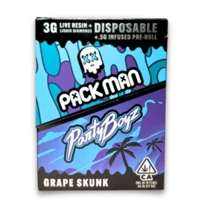 Grape Skunk Packman x Party Boyz 3G Disposable Vape & Pre-Rolls